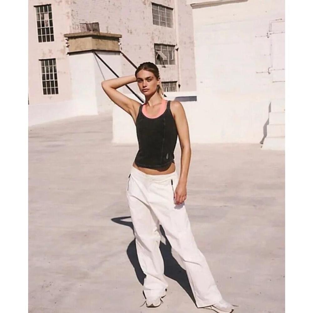 New Free People/ FP Movement Size Medium Watch Out Pants White Wide Leg Slouchy